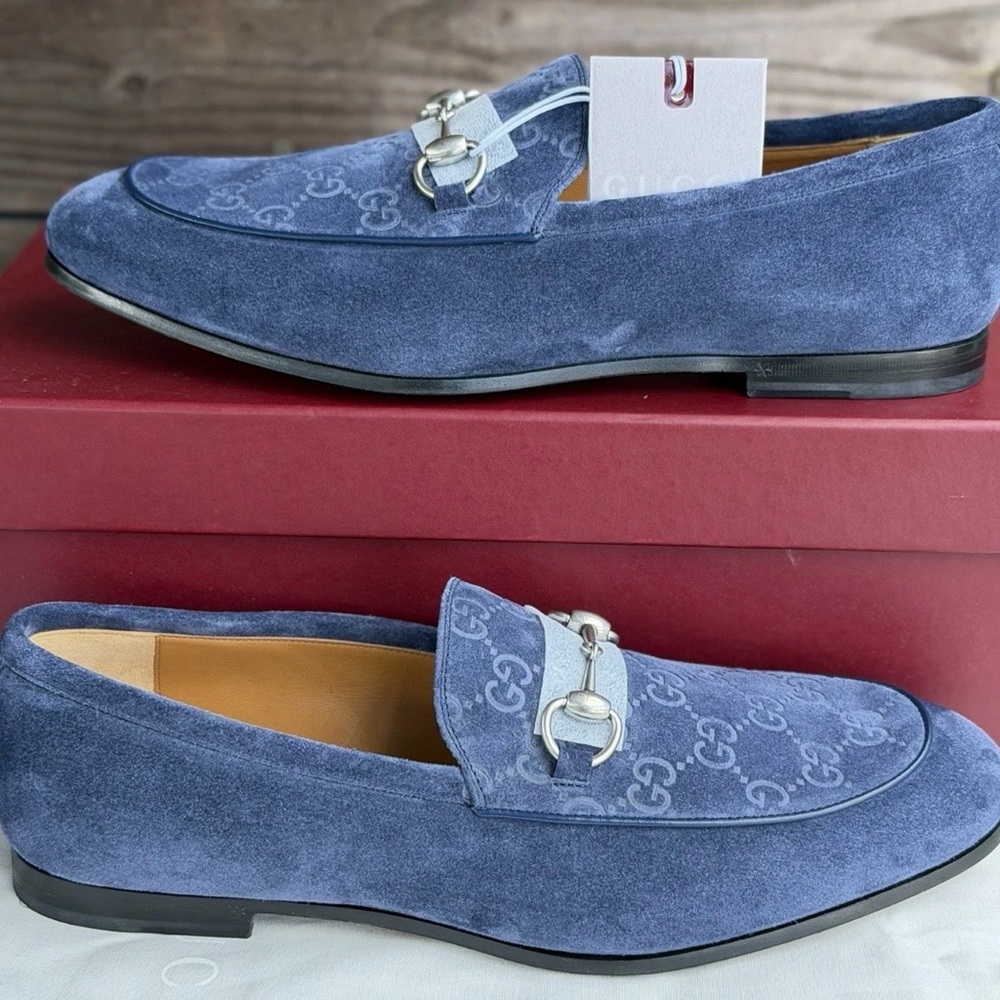 Gucci Men's Blue Suede Horsebit Loafers